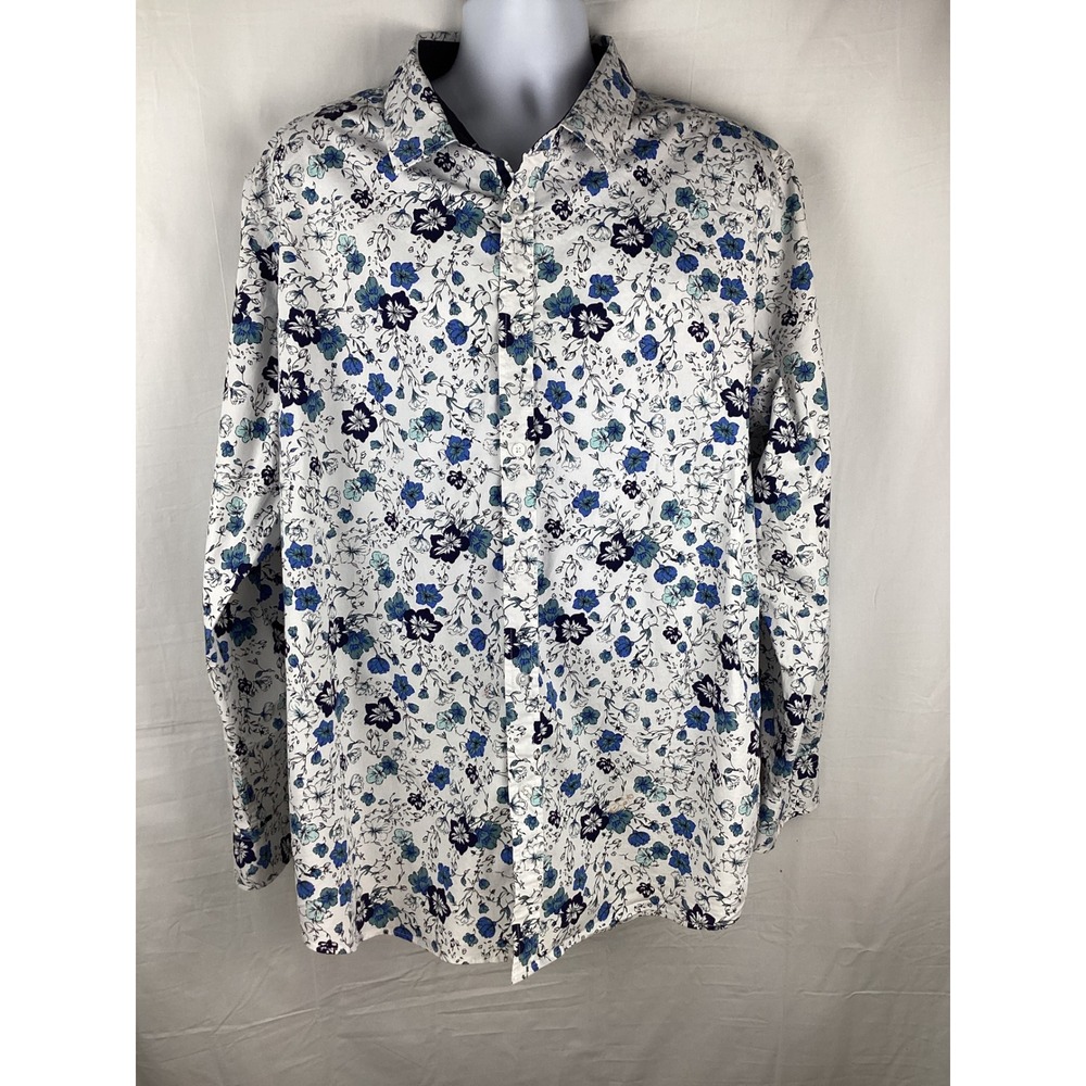 Johnny Bigg Floral Button Up Shirt Mens 4XL White Blue Long Sleeve J223LS223